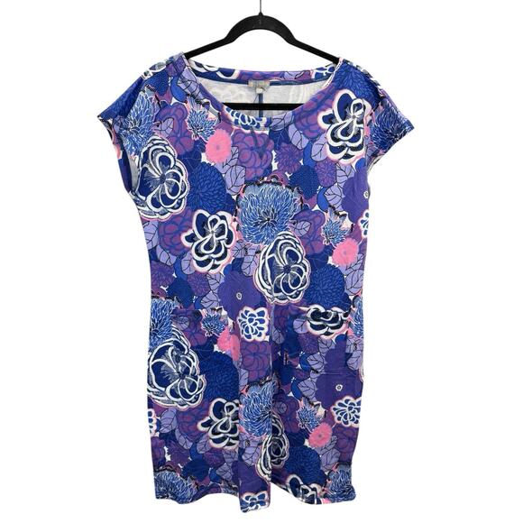 NWT T by Talbots Cotton Blend Terry Dress Blue Floral Print L Petite Spring - Picture 4 of 11